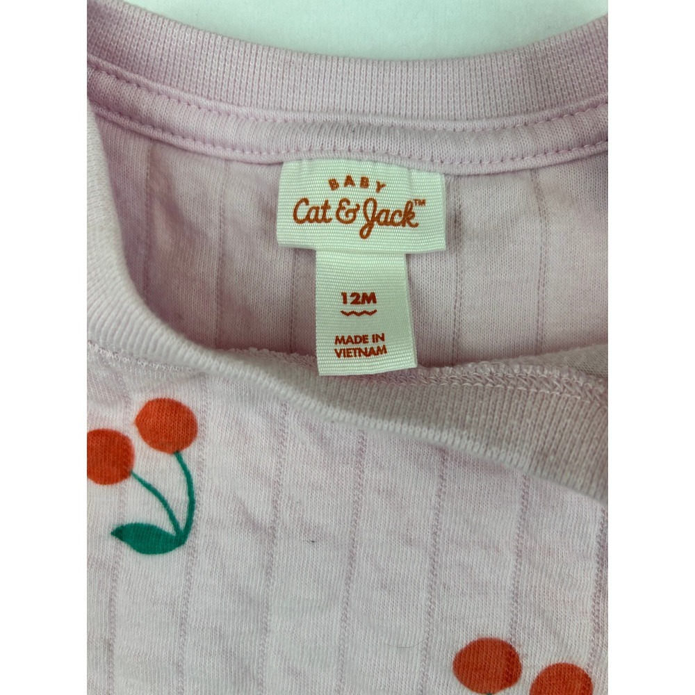 Cat & Jack Baby Girls Pink Quilted Cherry Print Sweatshirt 12M Snap Shoulder - Picture 3 of 3